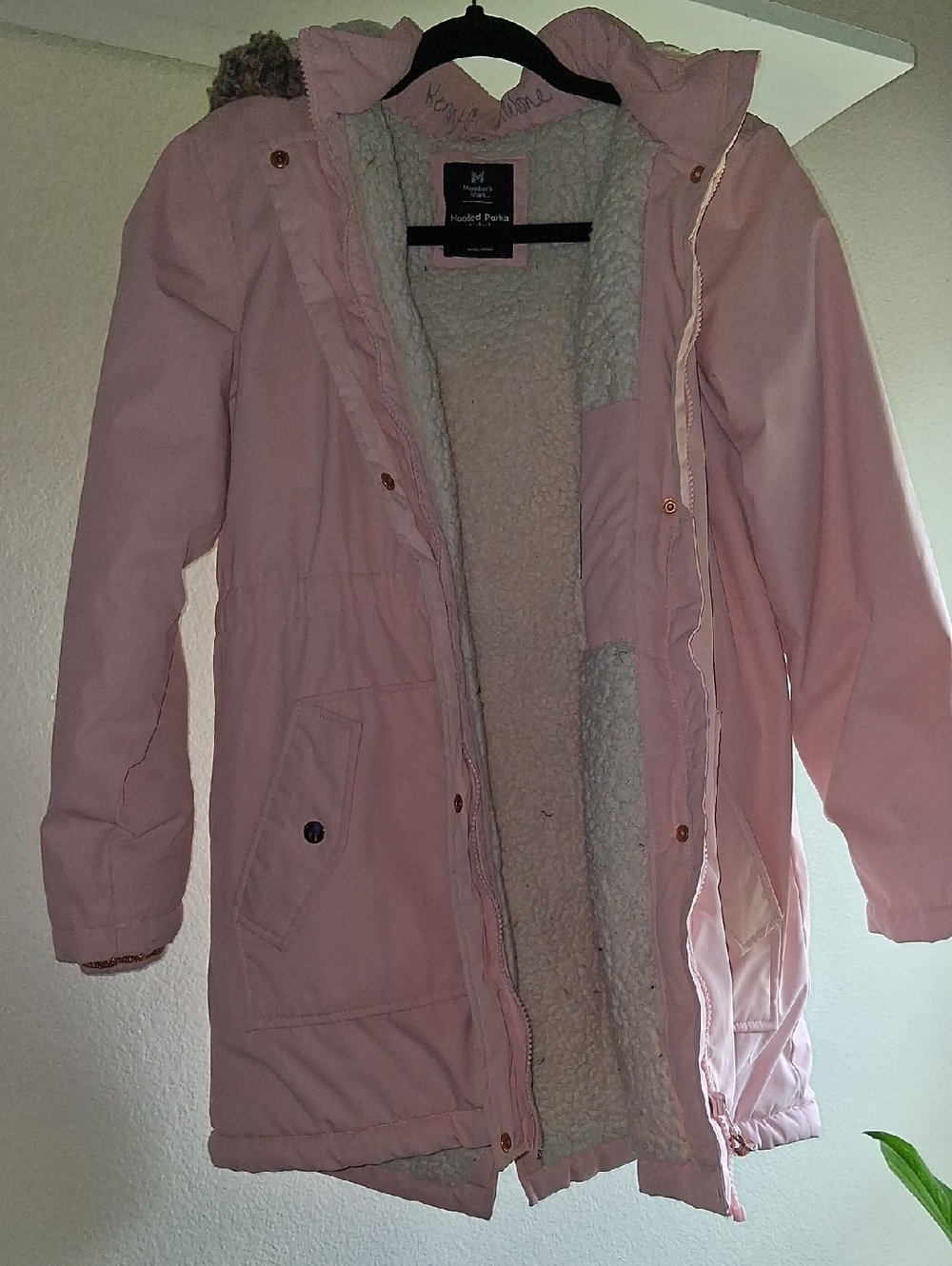 Girls' Pink Hooded Parka Jacket with Sherpa Lining